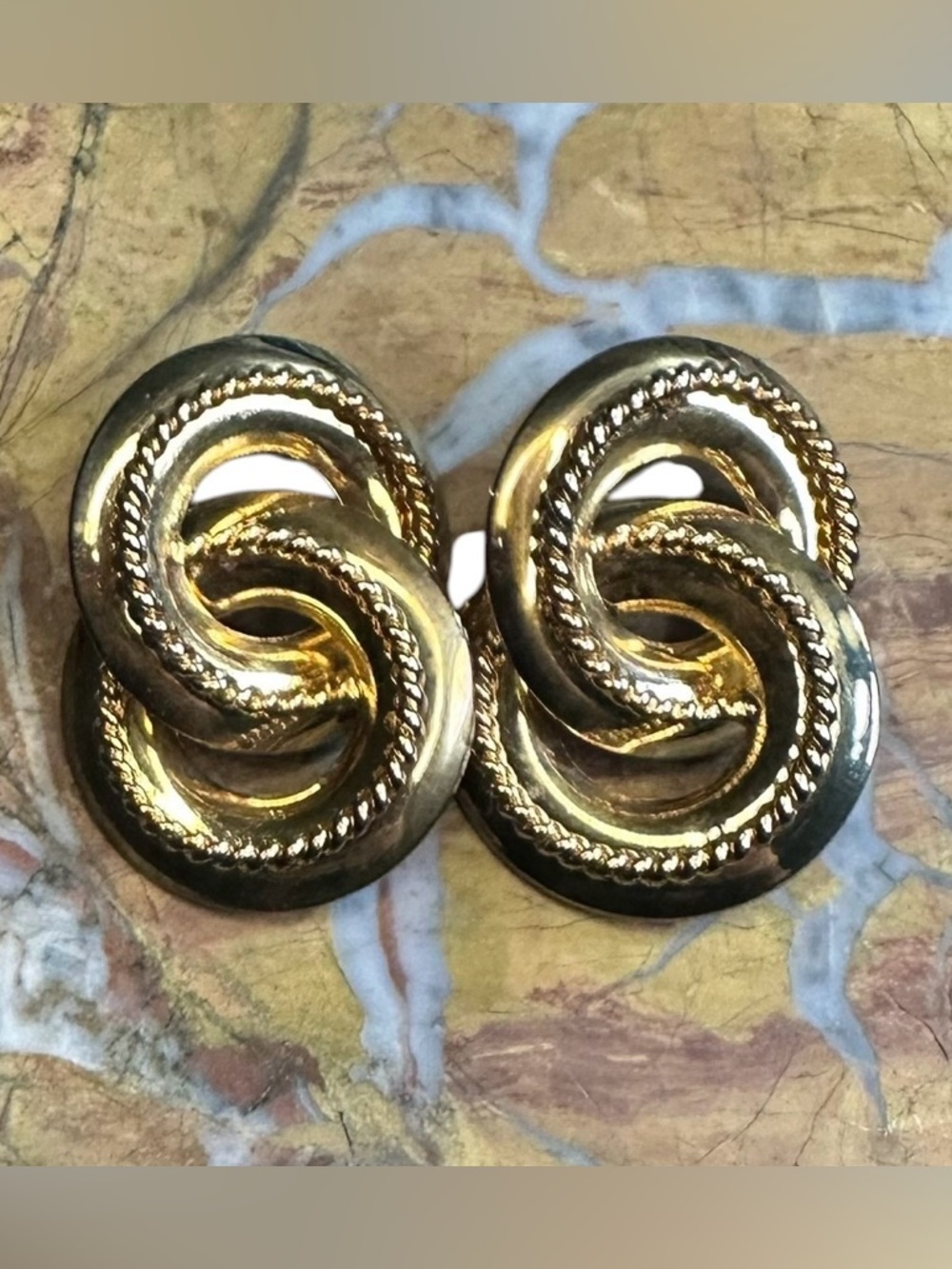 Vintage Goldtone Interlocking Knot Statement Earrings Rope Detail